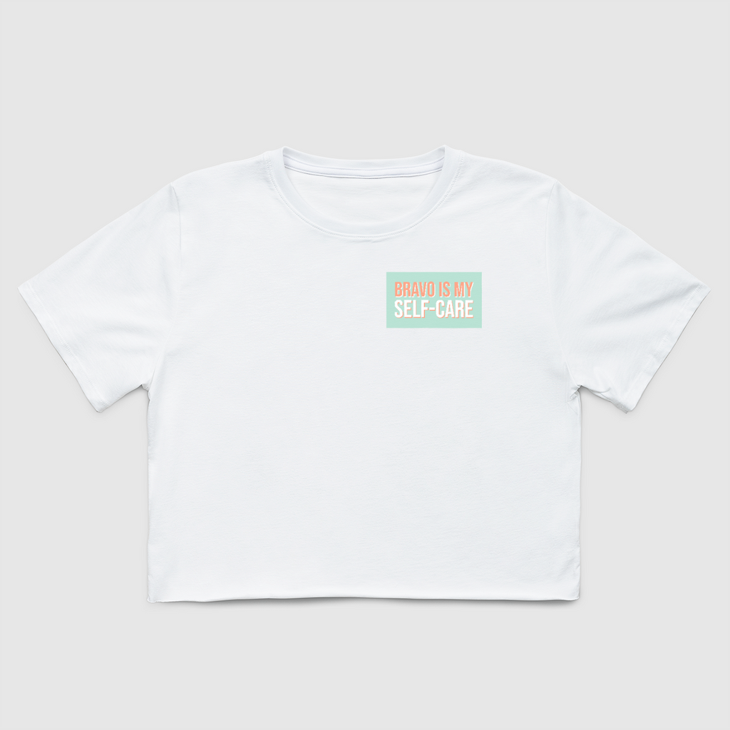 Bravo is My Self Care Crop Tee-White