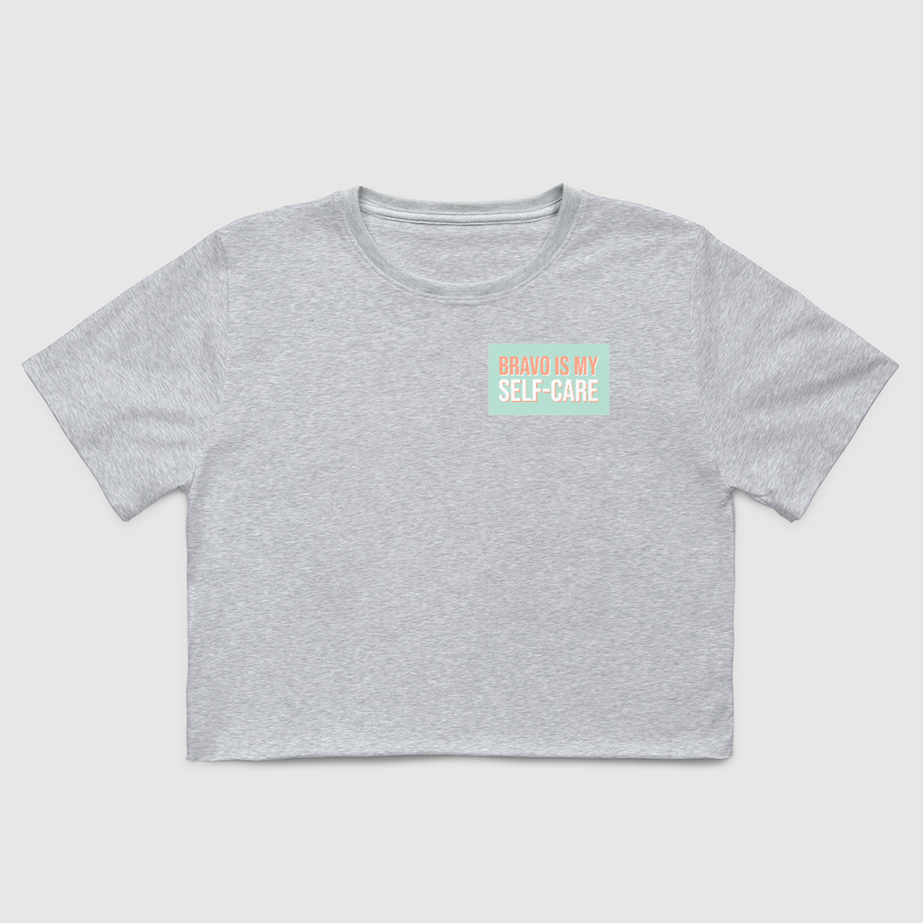 Bravo is My Self Care Crop Tee-White