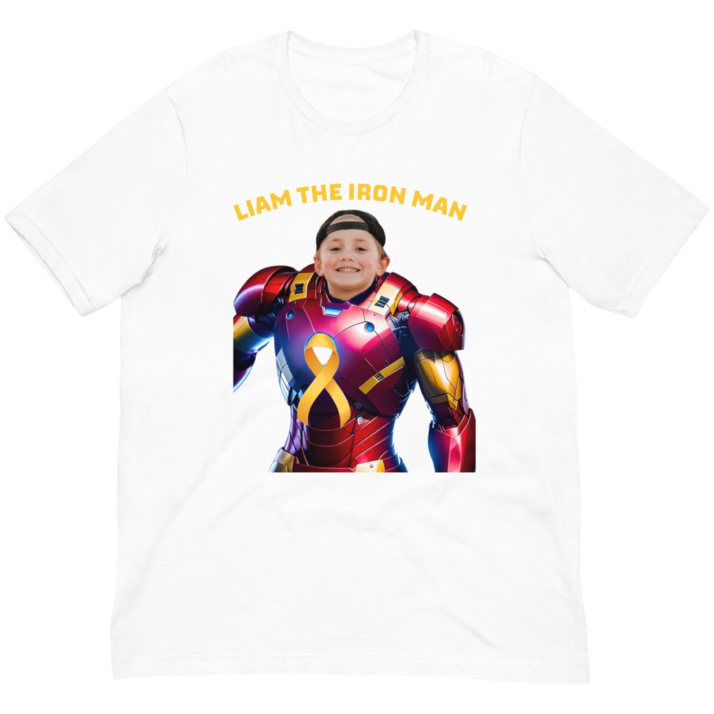 Liam the Iron Man Unisex White Adult T-shirt