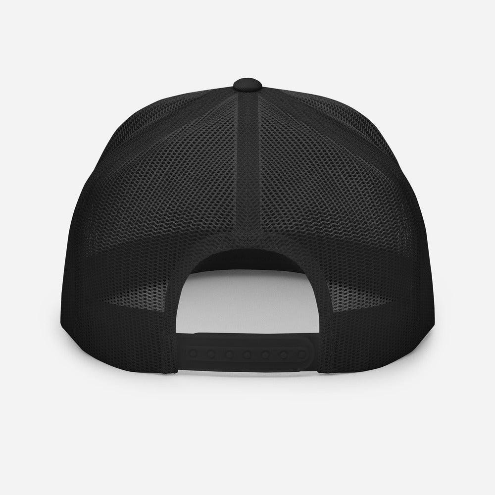 White Embroidered Flat Bill Trucker Hat