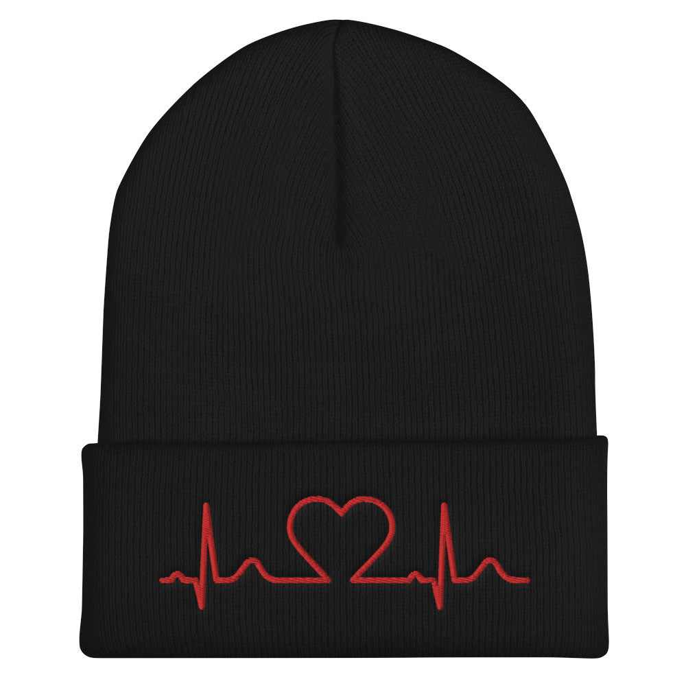 EKG Black Cuffed Beanie