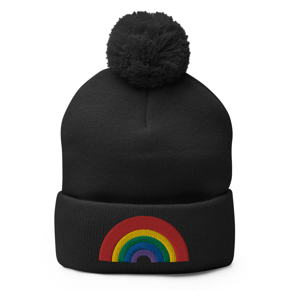 Rainbow Pom-Pom Beanie